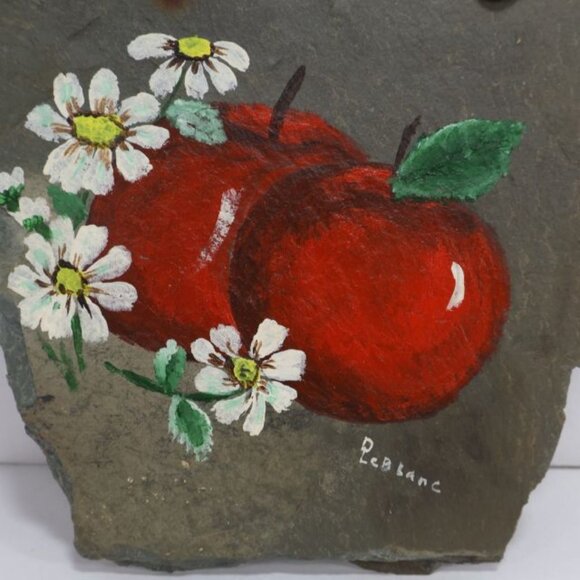 Slate Wall Decor Apples Daisies D. Leblanc Hand Painted Rustic Farmhouse Core - Picture 2 of 7